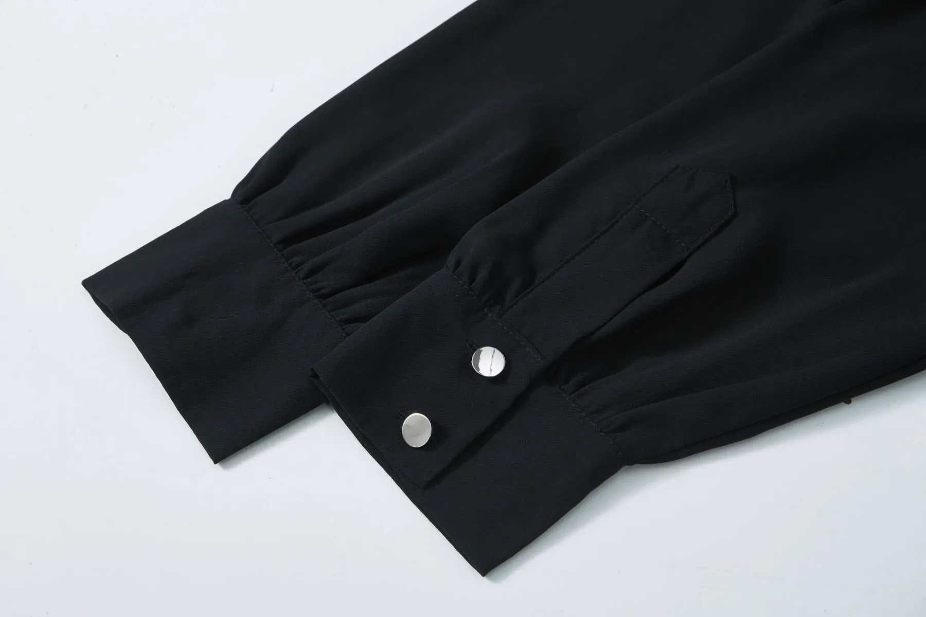 Black Long Sleeve Draped Blouse