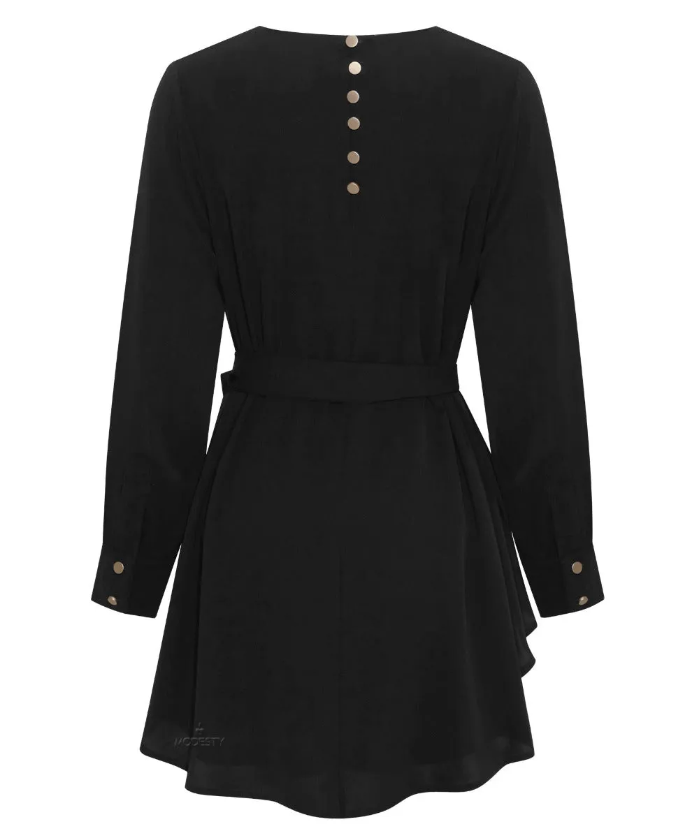 Black Long Sleeve Draped Blouse