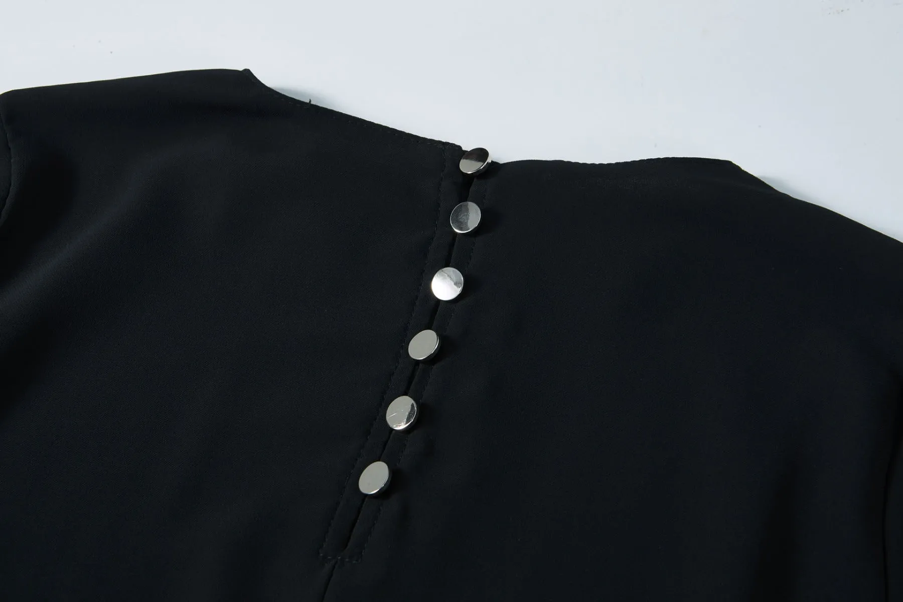Black Long Sleeve Draped Blouse