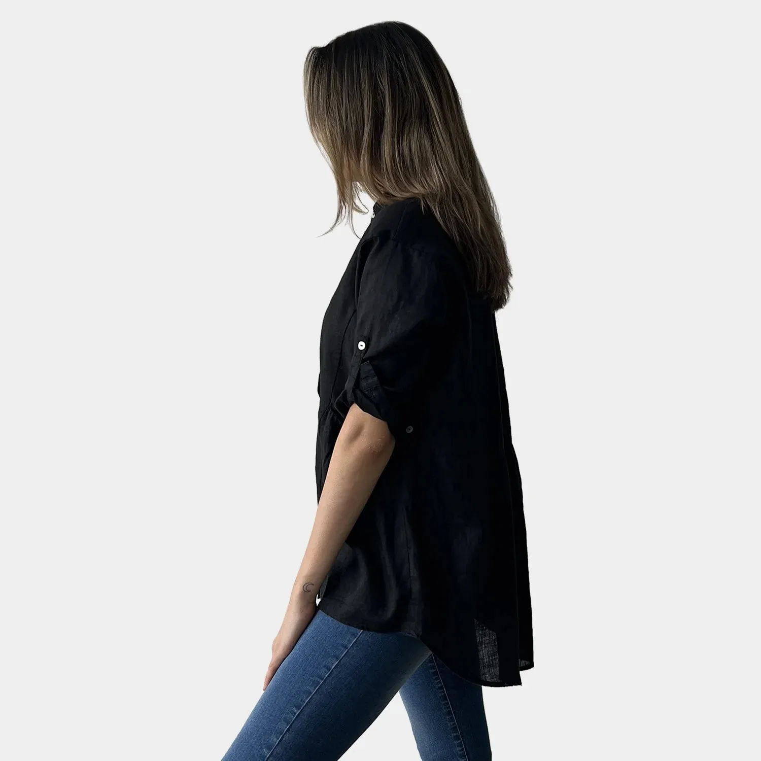 BLACK LOOSE LINEN SHIRT