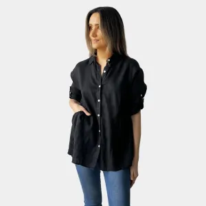 BLACK LOOSE LINEN SHIRT