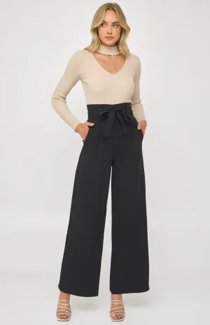 Black Paper Bag Waist Wide Leg Pants