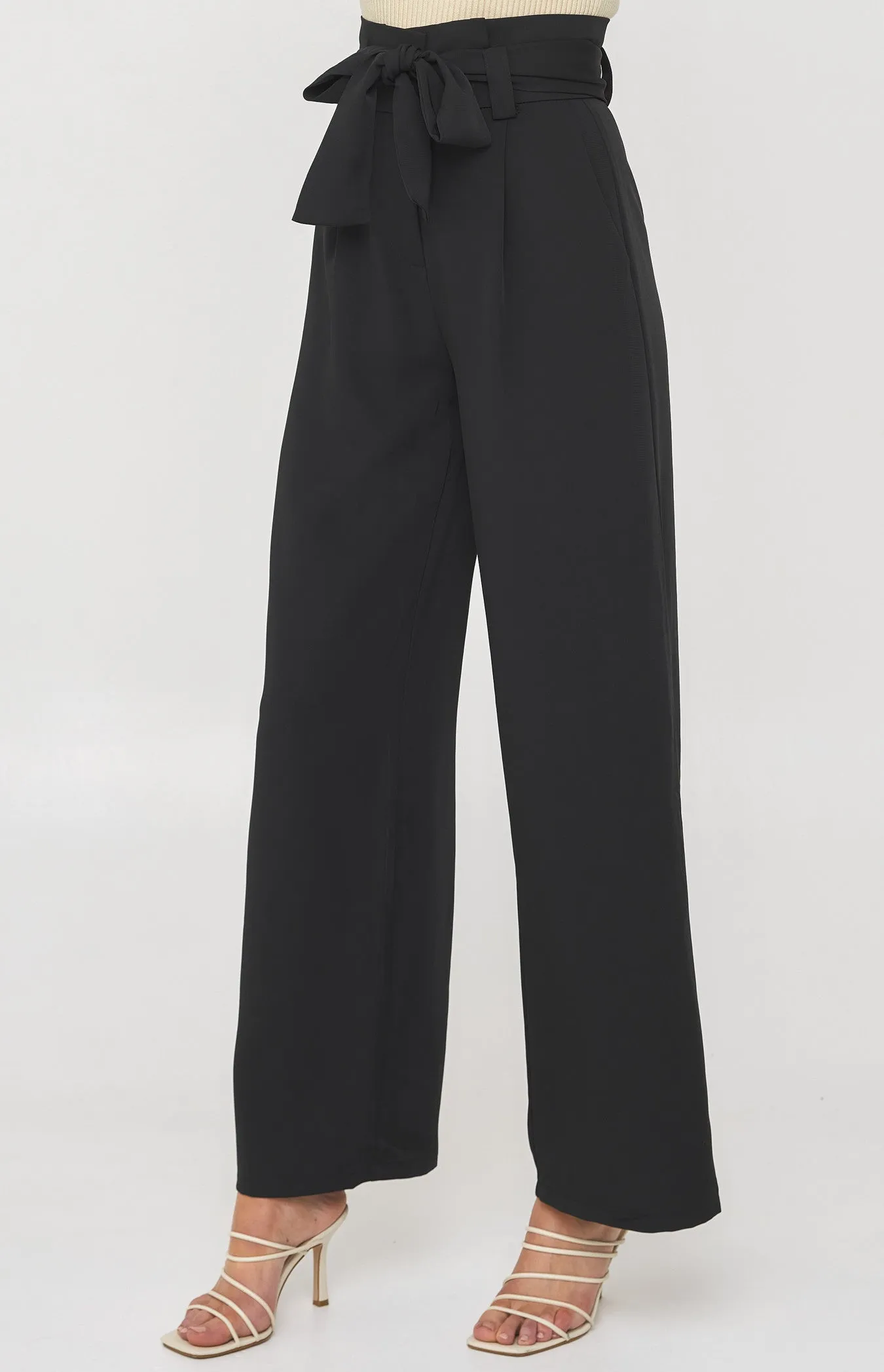 Black Paper Bag Waist Wide Leg Pants