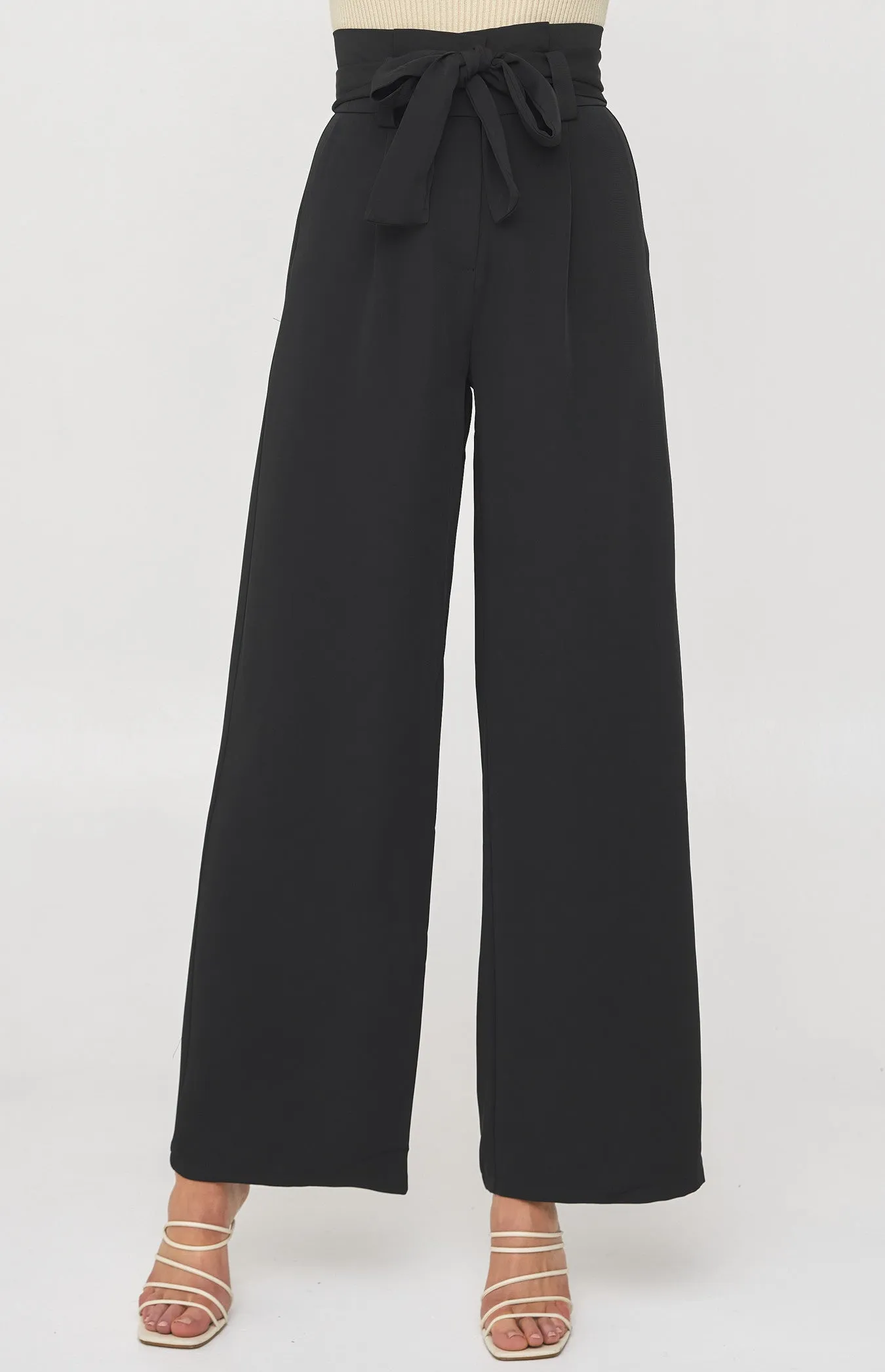 Black Paper Bag Waist Wide Leg Pants