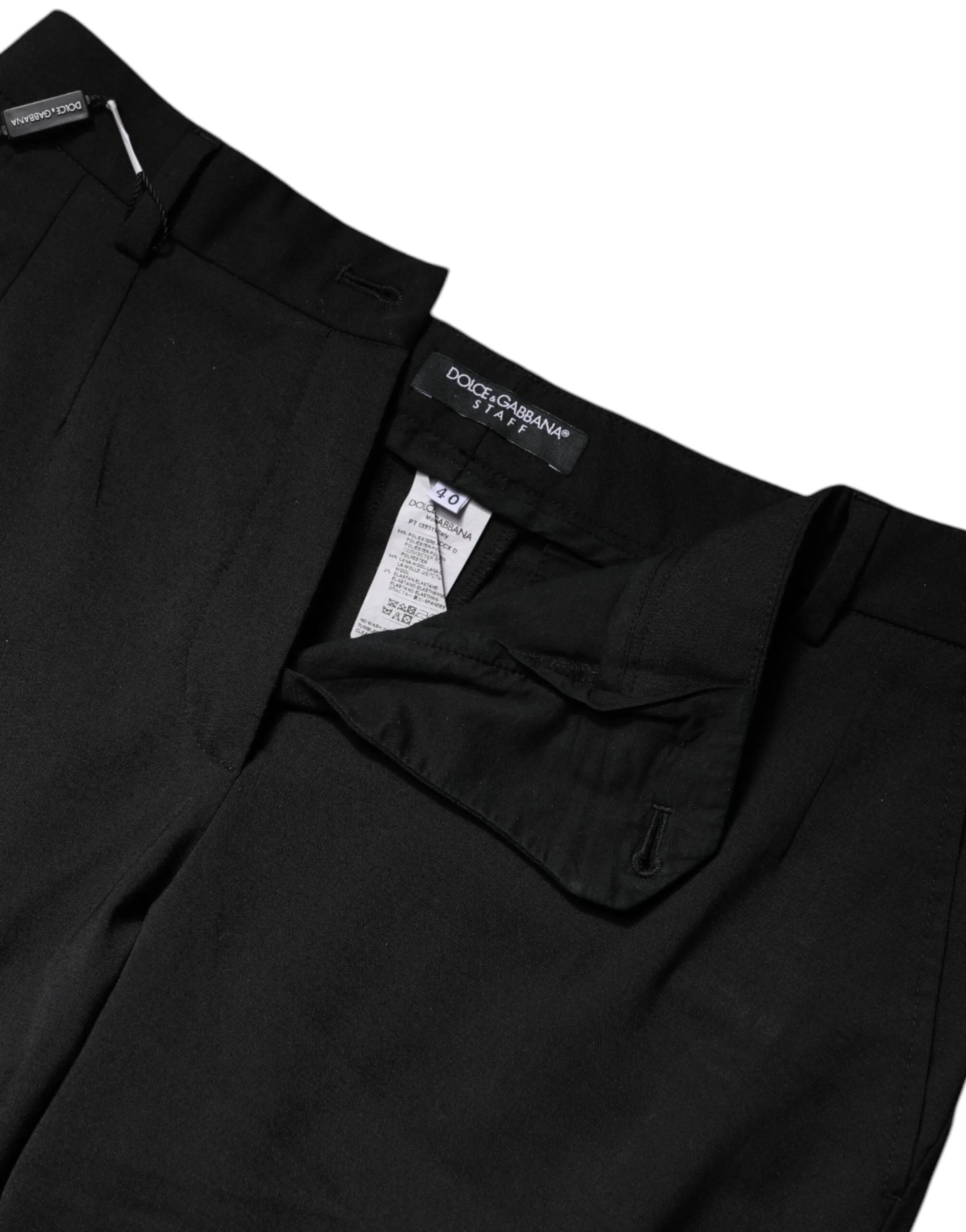 Black Polyester High Waist Slim Pants