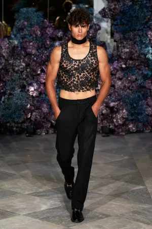 Black Textured Tapered Trouser