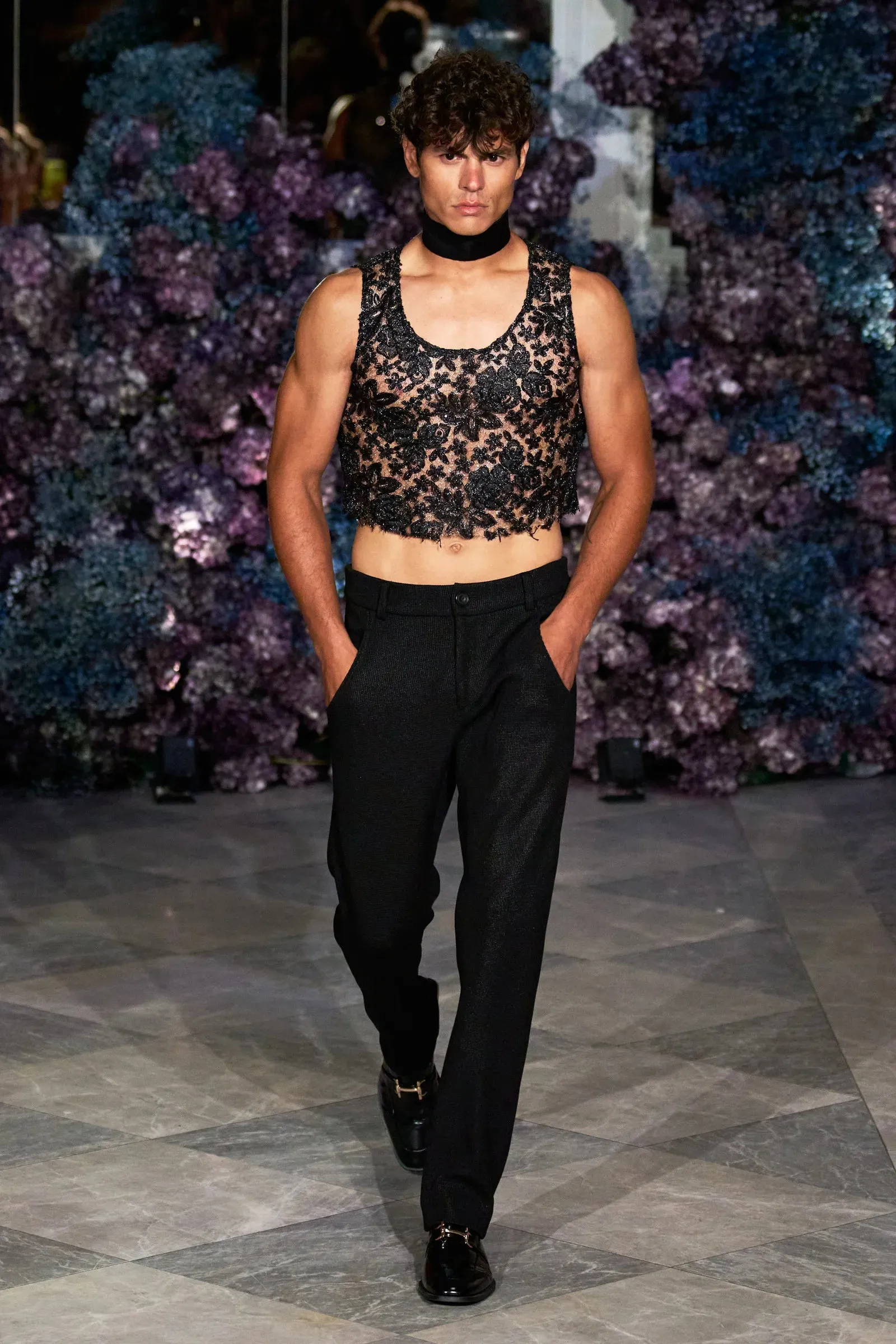Black Textured Tapered Trouser