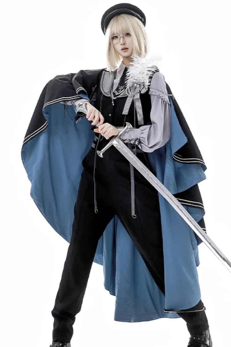 Black/Blue [Dark Night Contract] Long Sleeves Prince Handsome Ouji Lolita Blouse Pants Vest Set