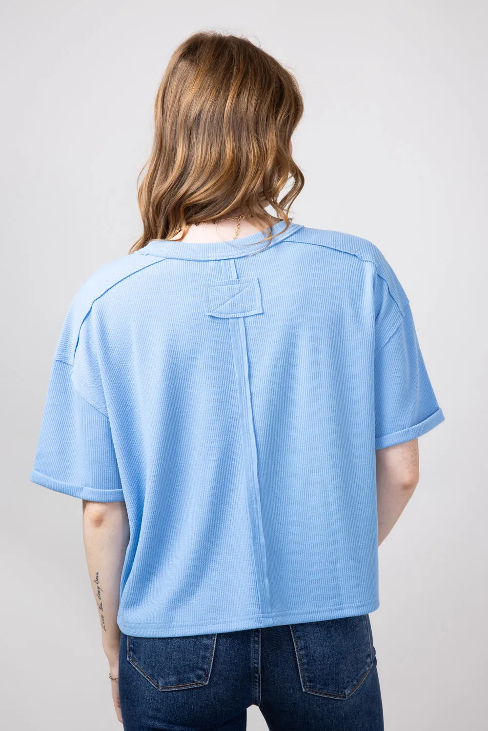 Blu Pepper Crewneck Ribbed Knit Shirt for Women in Light Blue | B4ST1053-LIGHTBLUE