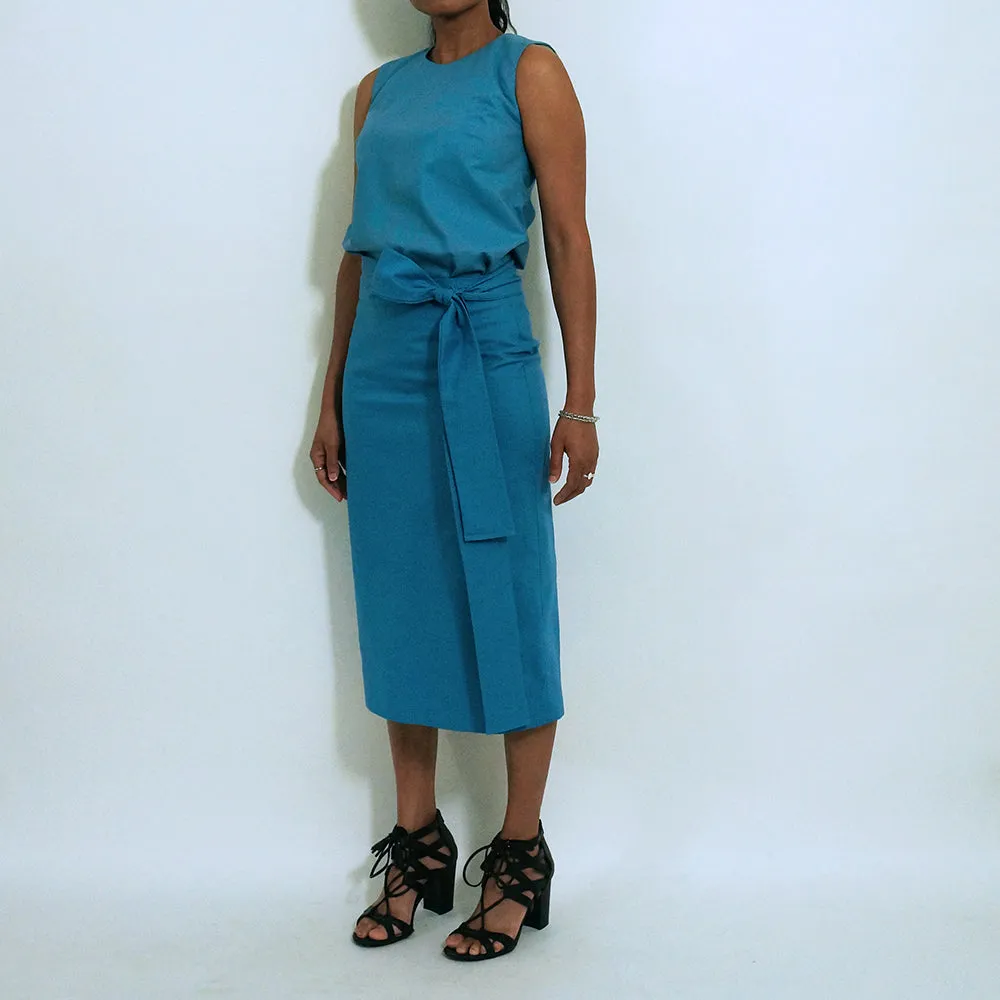 Blue Cotton Sleeveless Round Neck Loose Top | ALPHONSINA