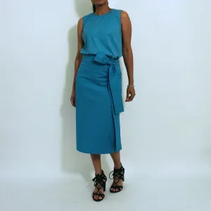 Blue Cotton Sleeveless Round Neck Loose Top | ALPHONSINA
