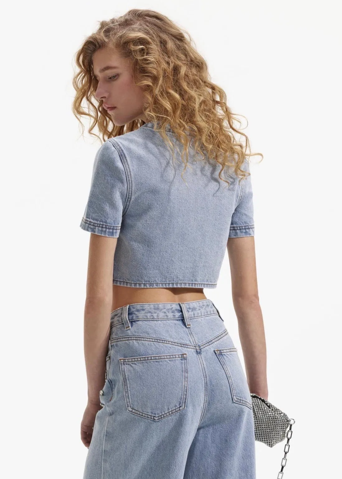 Blue Embellished Denim Top (Light Blue)