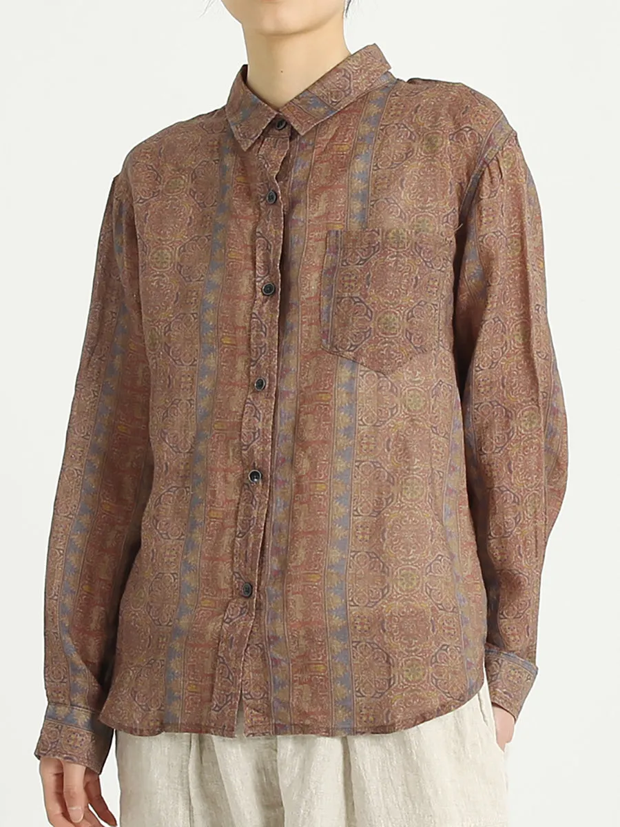 Bohemia Floral Summer Linen Vintage Women Loose Shirt
