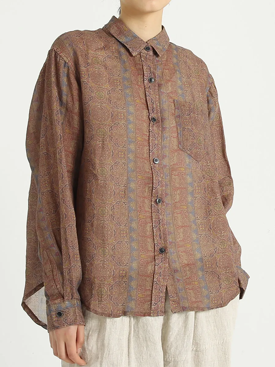 Bohemia Floral Summer Linen Vintage Women Loose Shirt