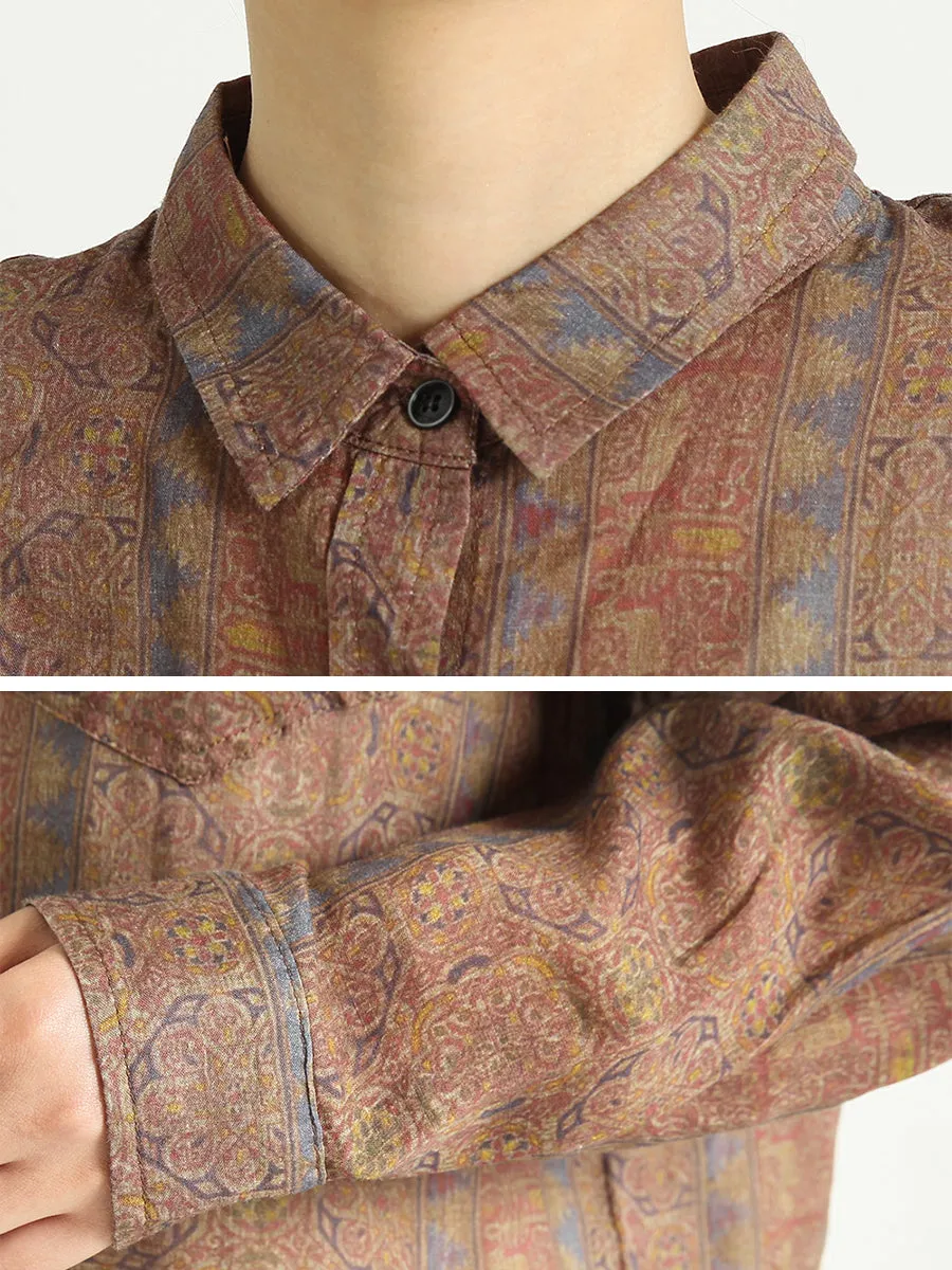 Bohemia Floral Summer Linen Vintage Women Loose Shirt