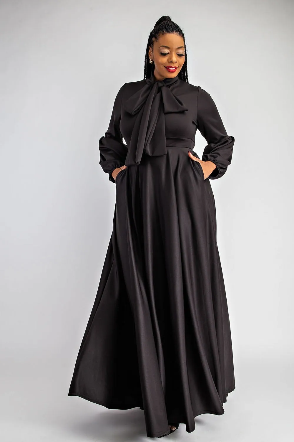 Bow Lantern Sleeve Maxi Dress