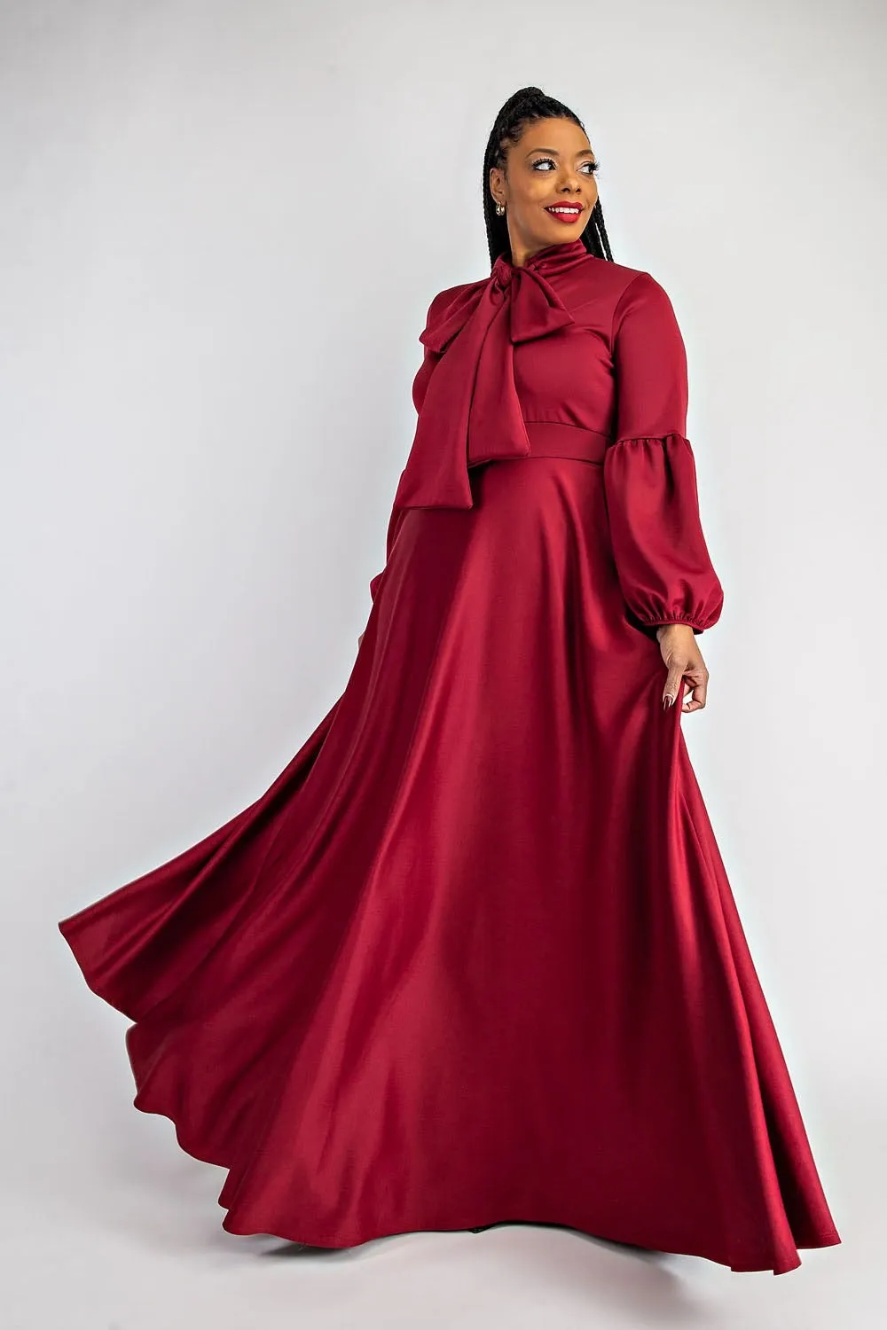 Bow Lantern Sleeve Maxi Dress
