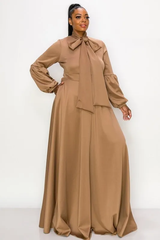 Bow Lantern Sleeve Maxi Dress