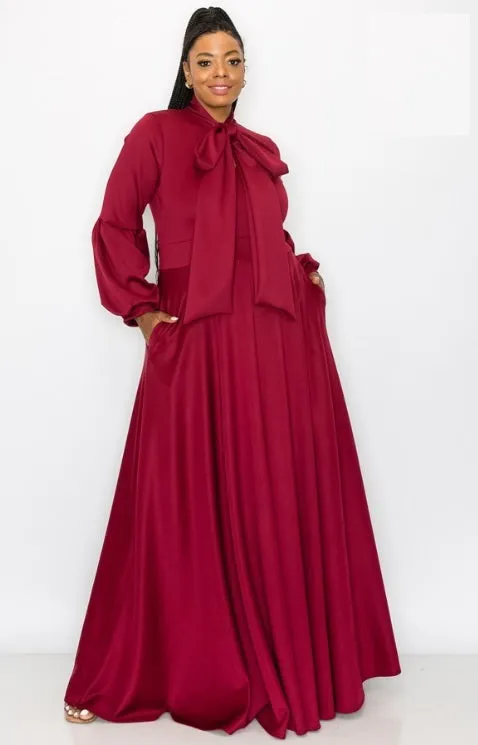 Bow Lantern Sleeve Maxi Dress