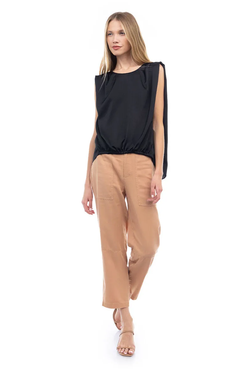 Boxy Drop Shoulder Blouse With Elastic Waist