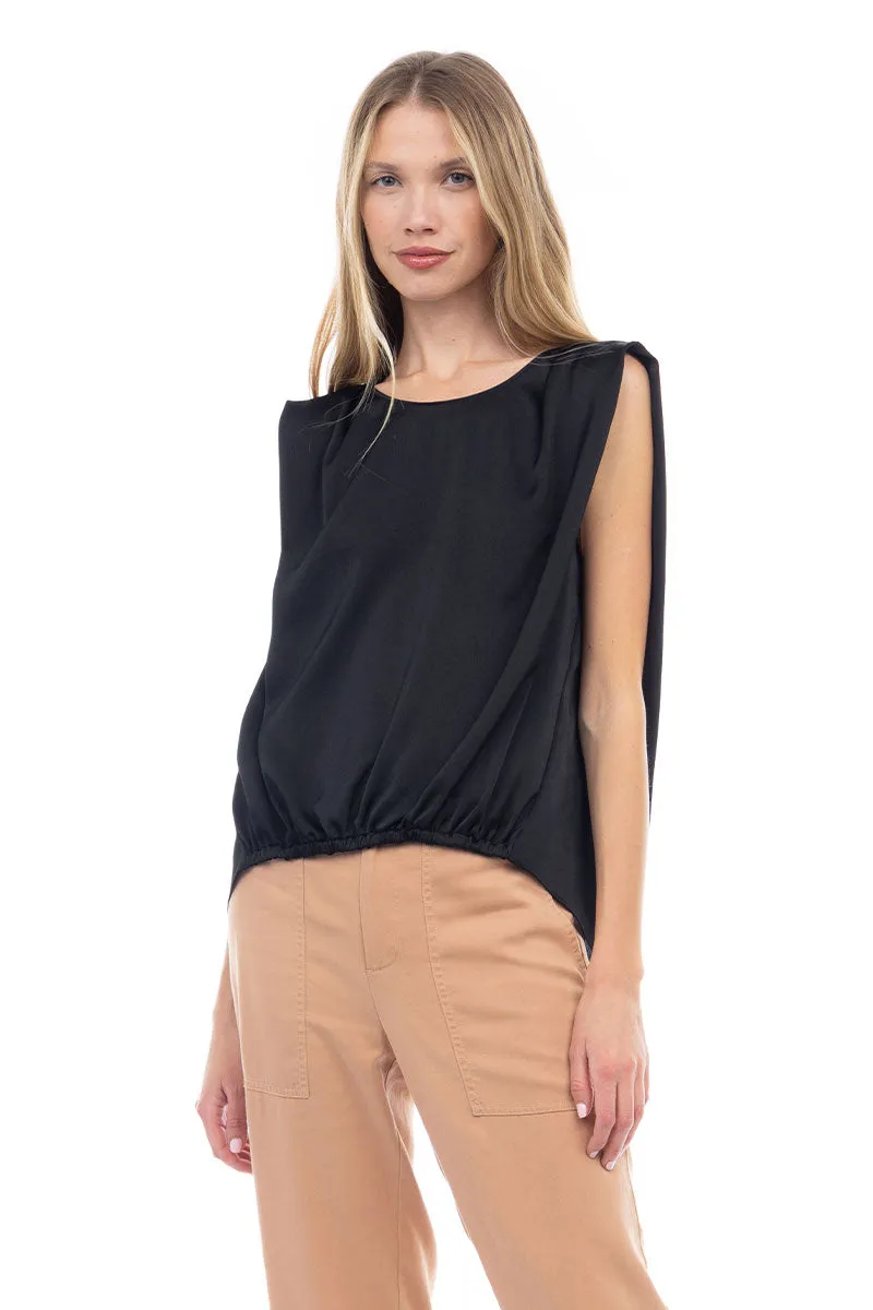 Boxy Drop Shoulder Blouse With Elastic Waist