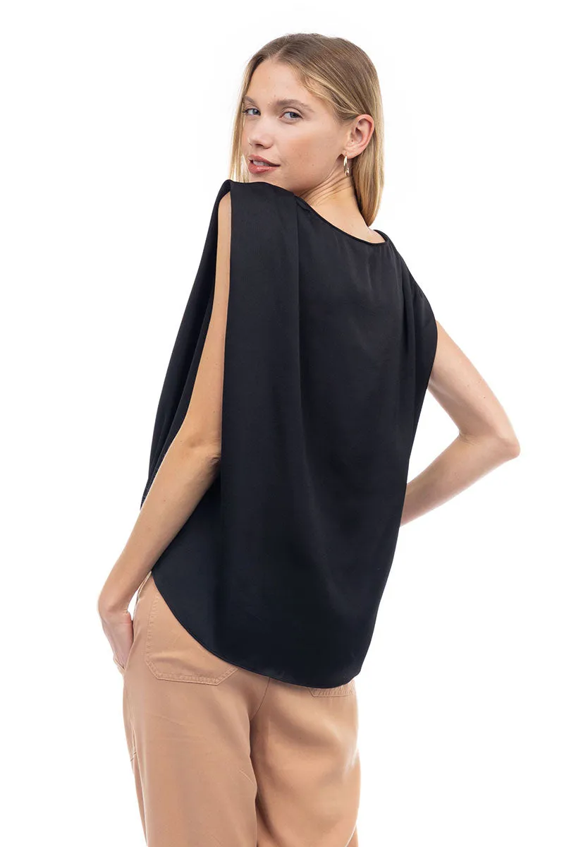 Boxy Drop Shoulder Blouse With Elastic Waist