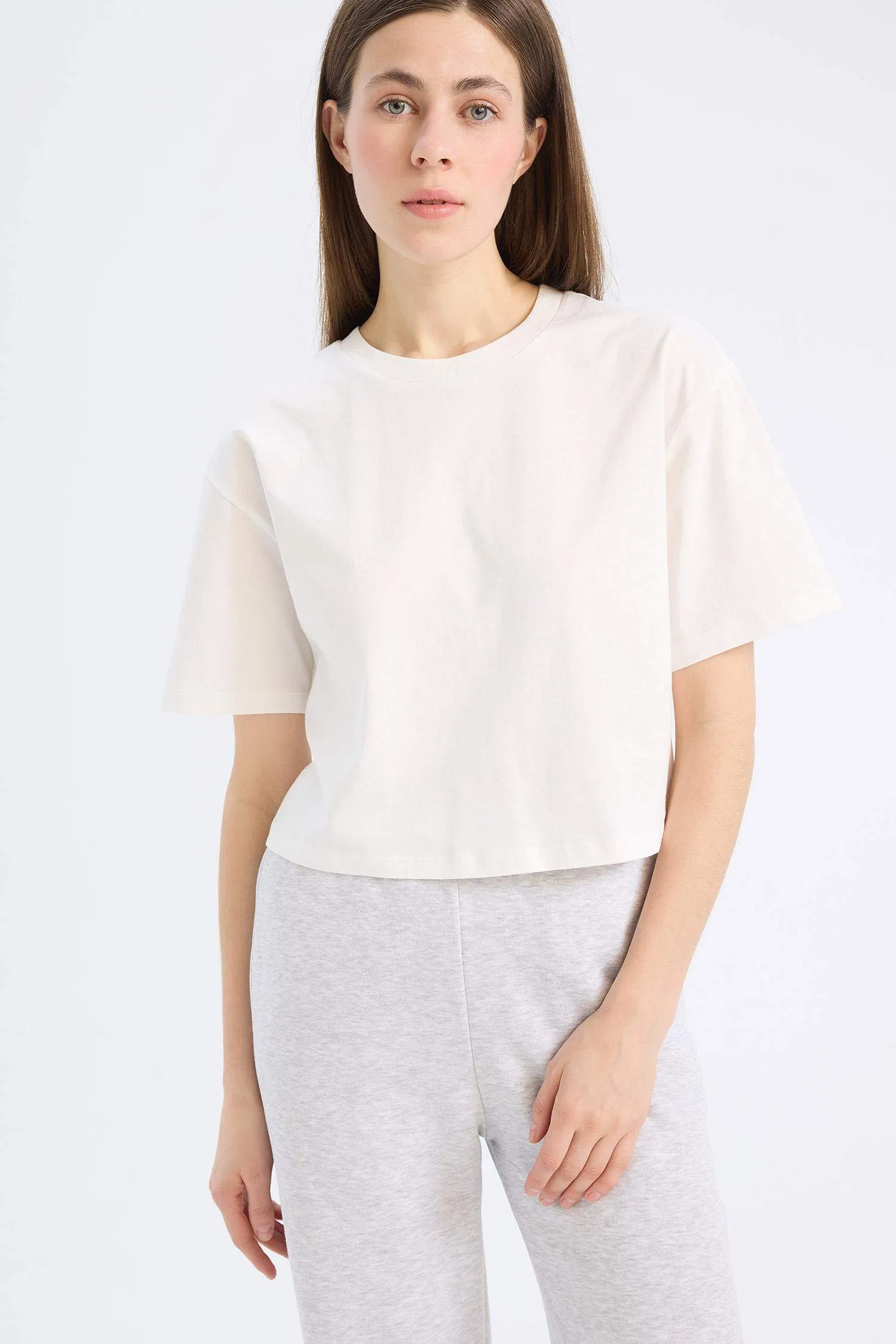 Boxy Fit Crew Neck Basic Cotton T-Shirt
