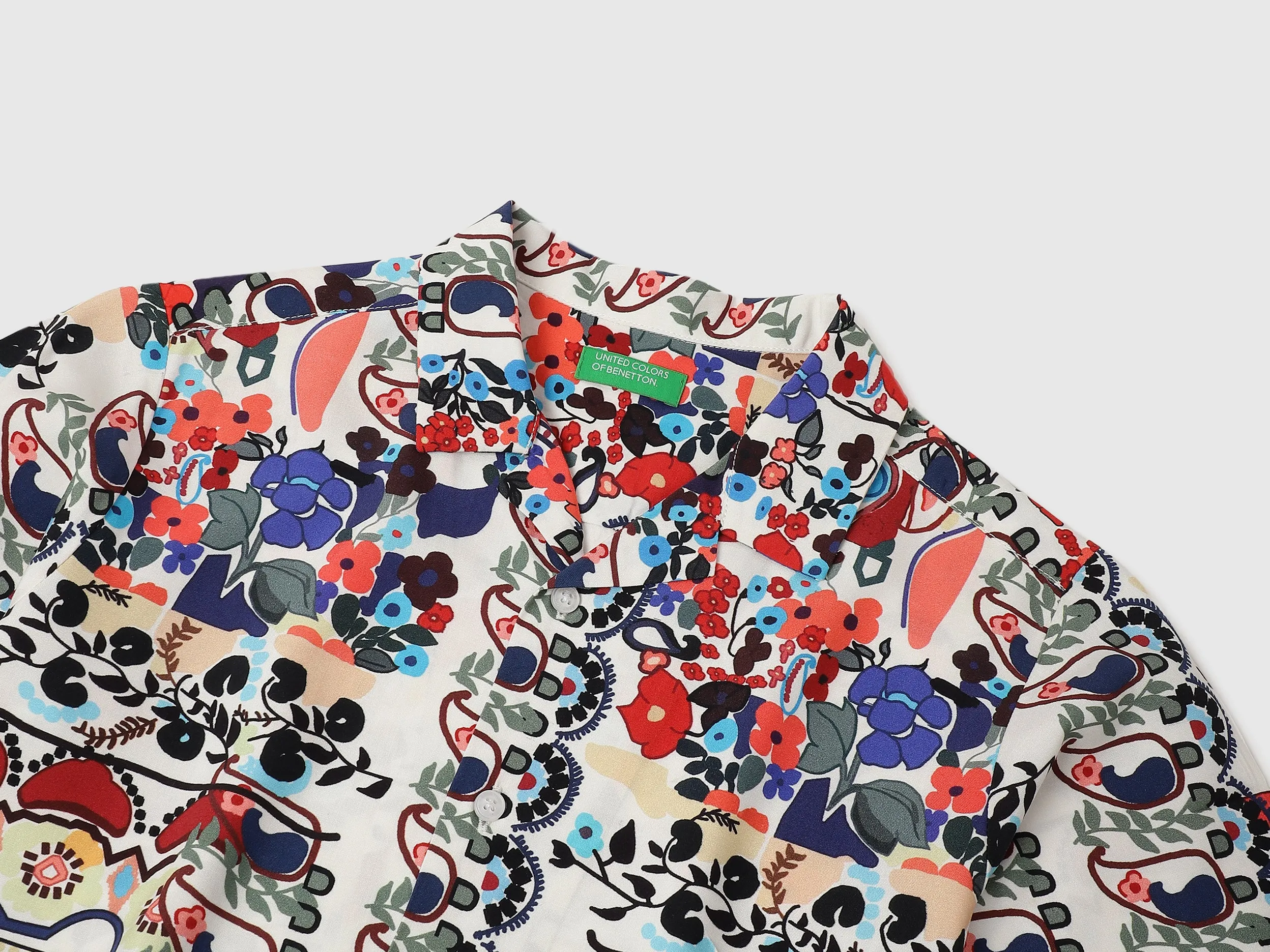 Boxy Fit Resort Collar Bright Abstract Paisley Shirt