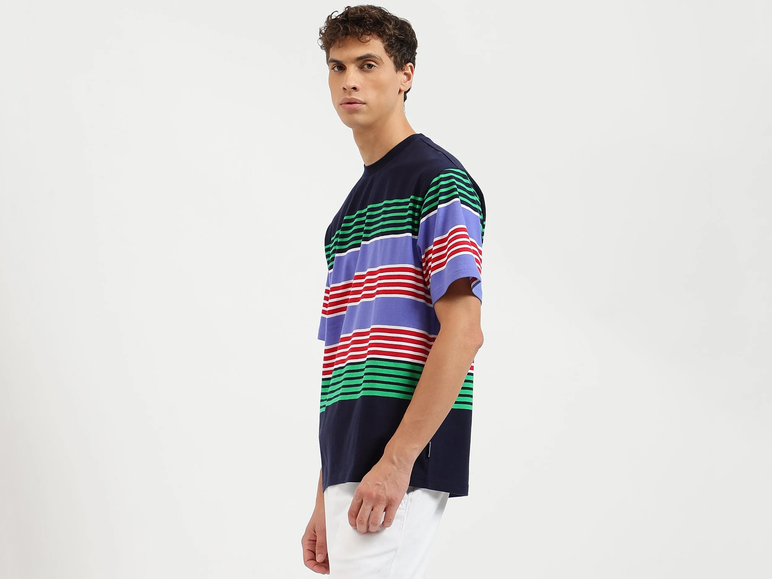Boxy Fit Round Neck Striped Tshirt