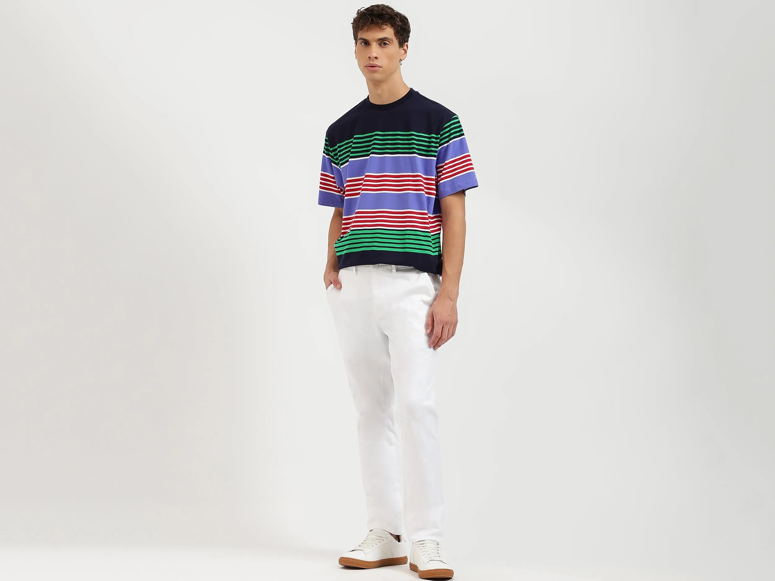 Boxy Fit Round Neck Striped Tshirt