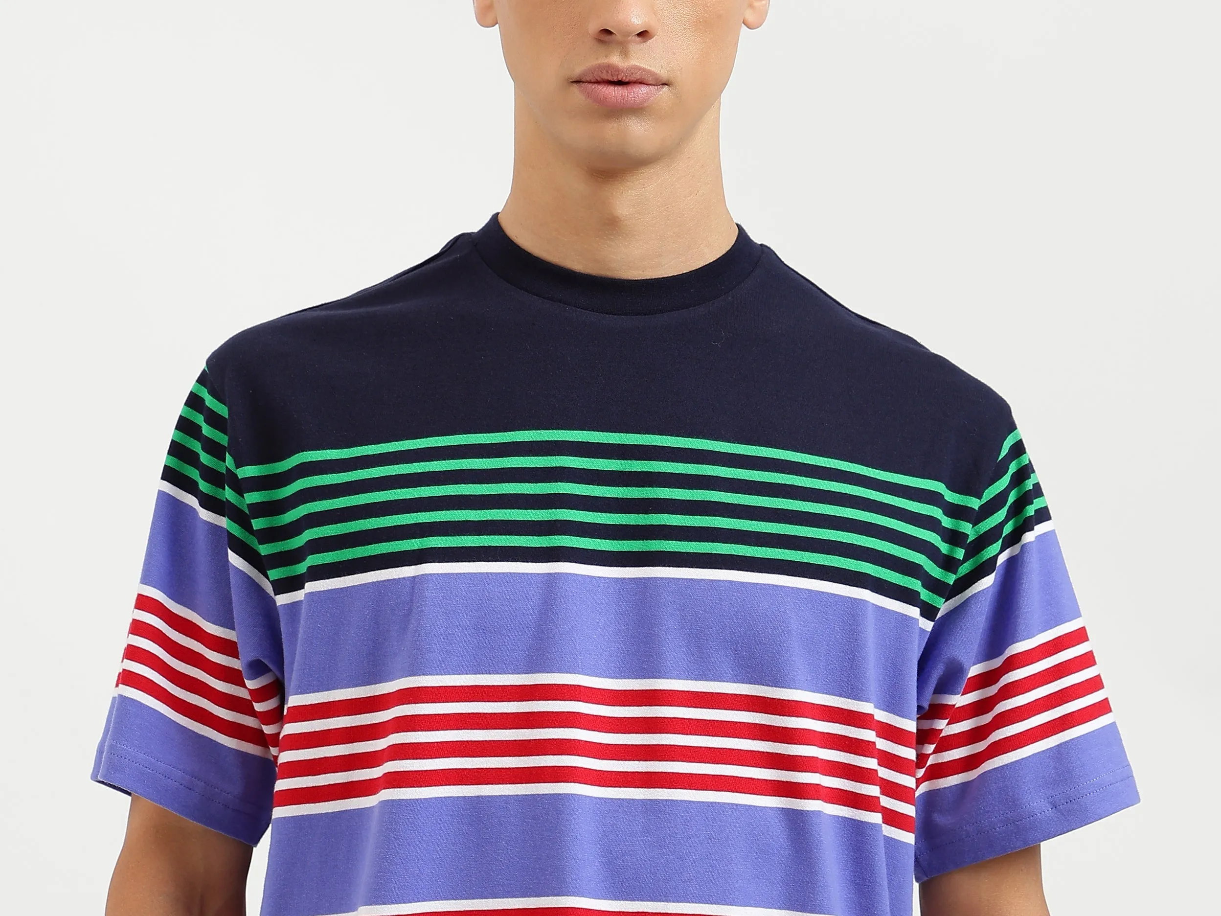 Boxy Fit Round Neck Striped Tshirt