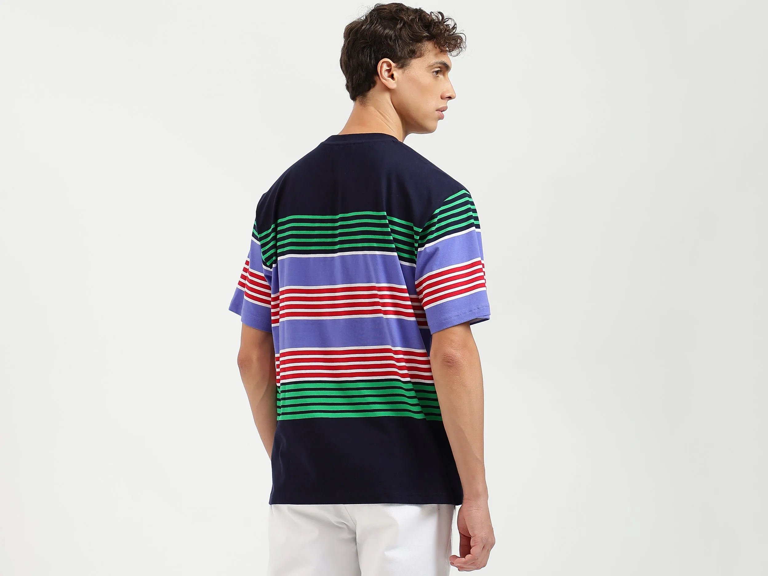 Boxy Fit Round Neck Striped Tshirt