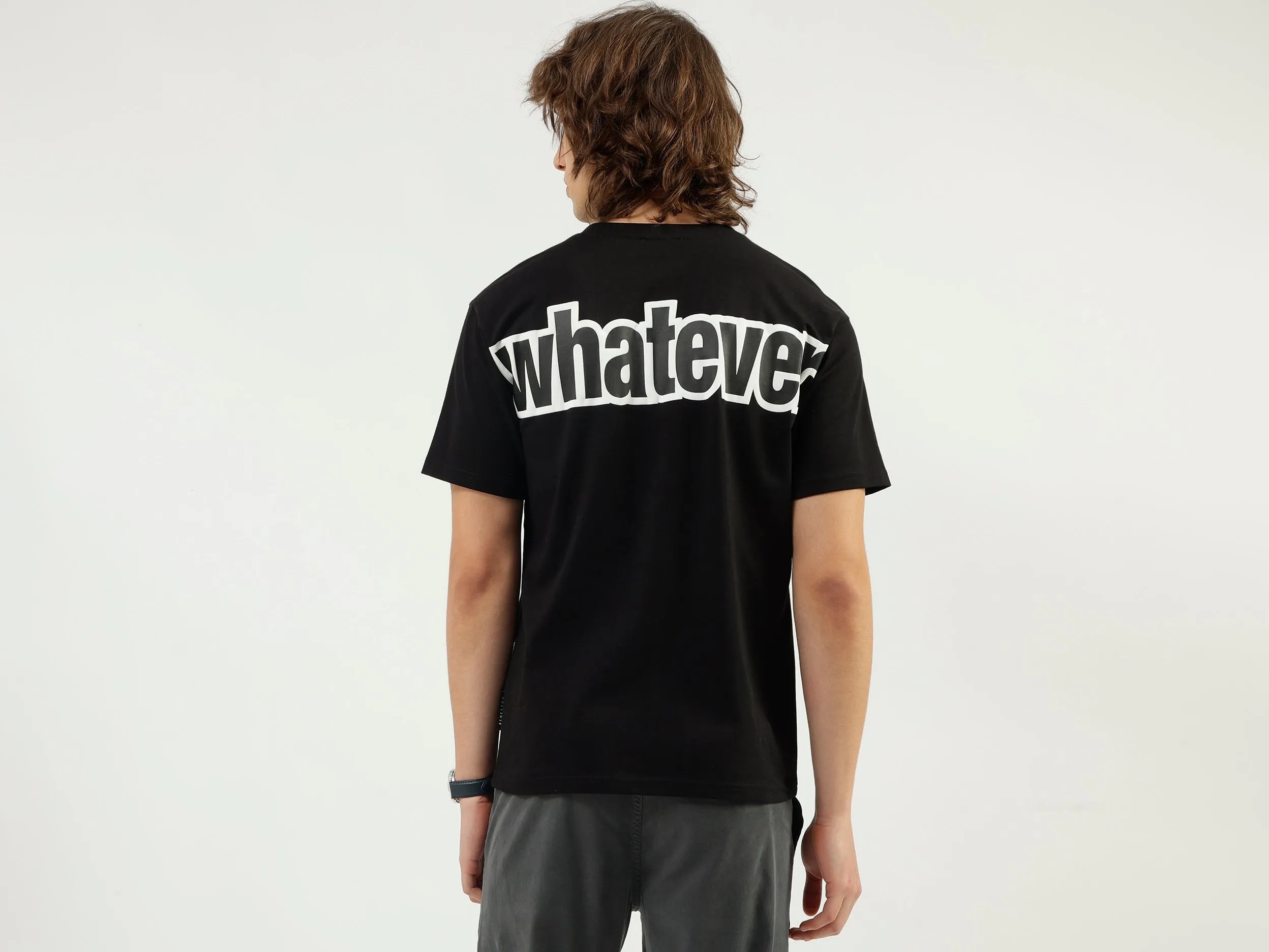 Boxy Fit Round Neck Typography Printed T-shirt