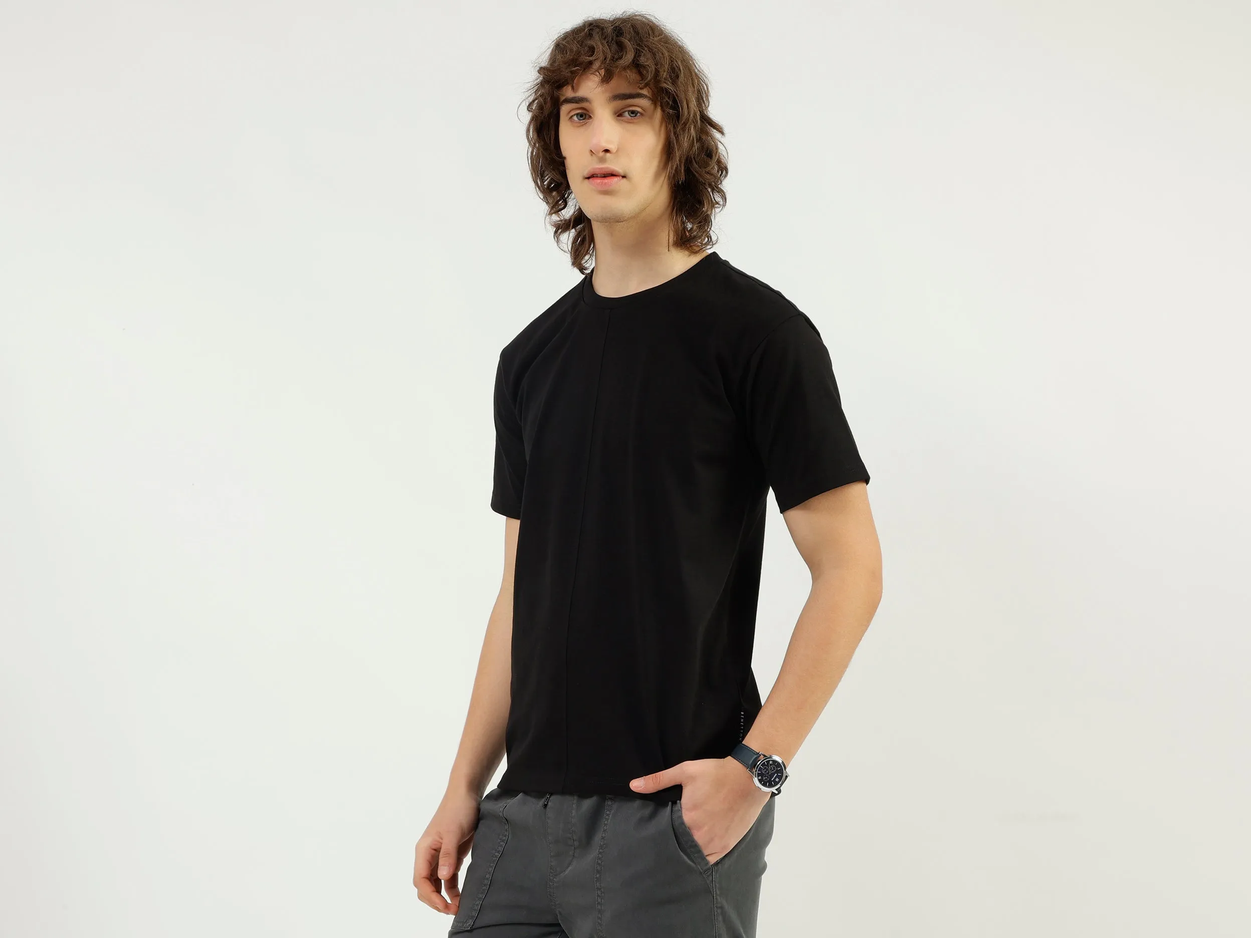 Boxy Fit Round Neck Typography Printed T-shirt