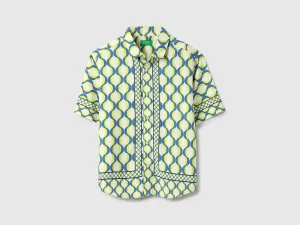 Boxy Fit Spread Collar Scarf Print Shirt
