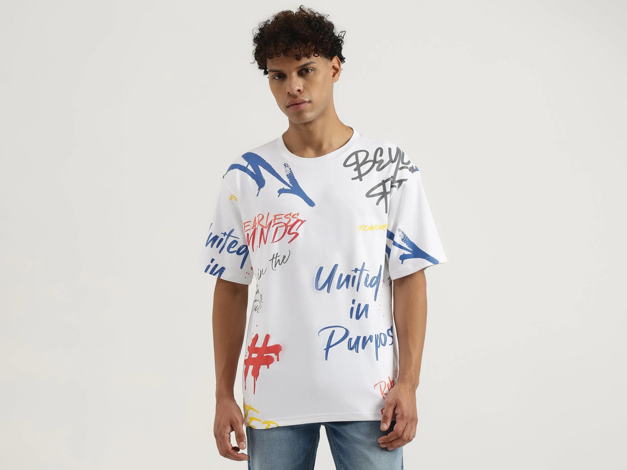 Boxy Round Neck Typography T-Shirt