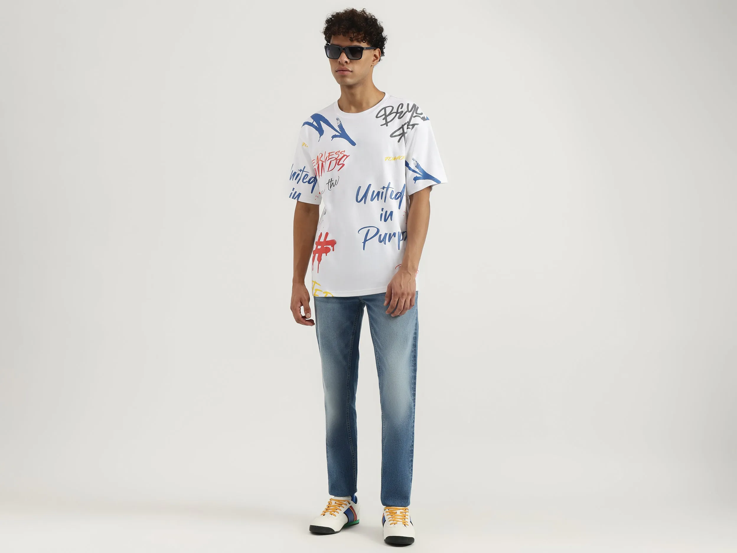 Boxy Round Neck Typography T-Shirt