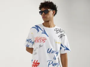 Boxy Round Neck Typography T-Shirt