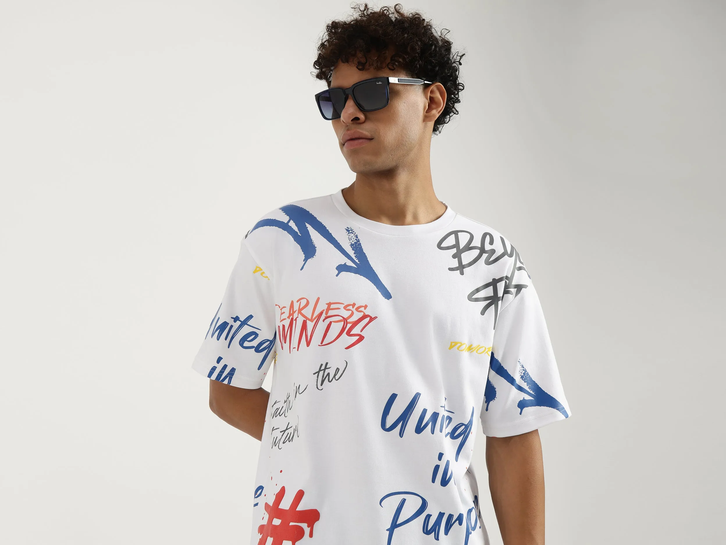 Boxy Round Neck Typography T-Shirt