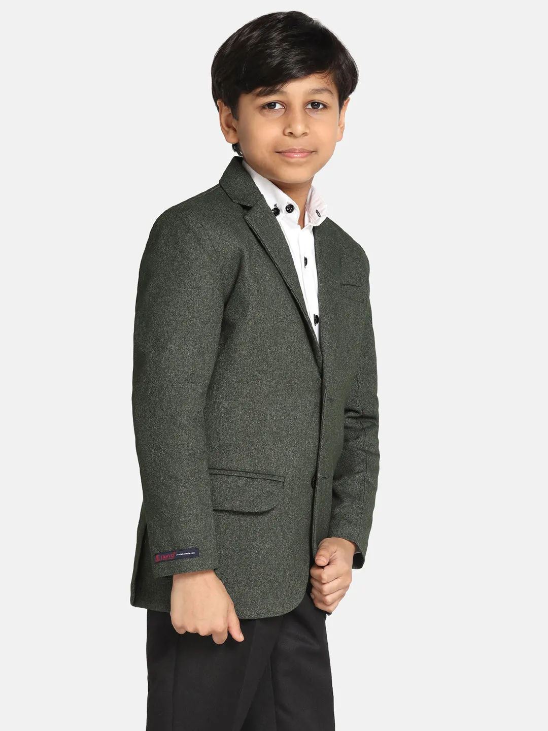 Boys Dark Green Suede Blazer