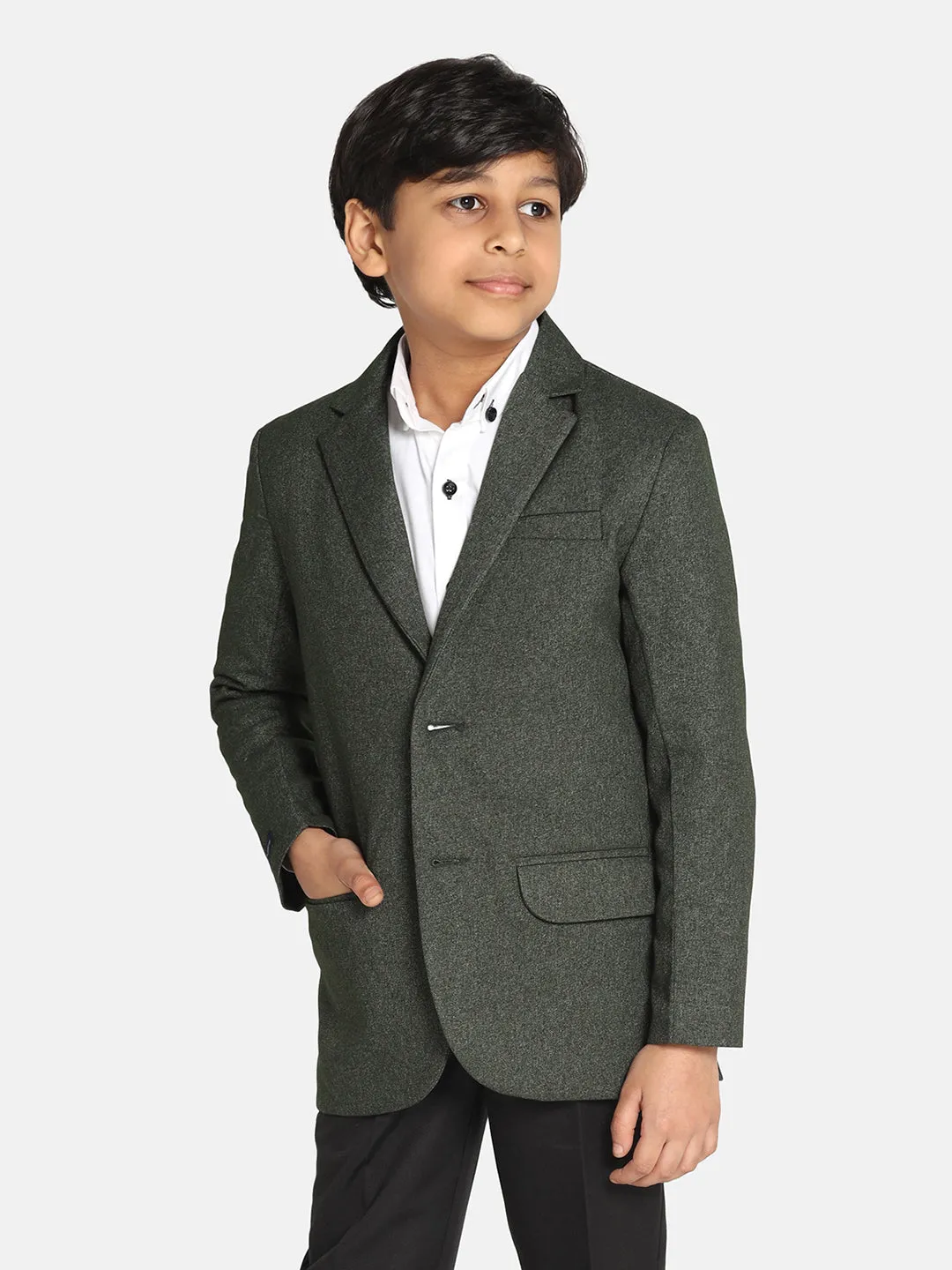 Boys Dark Green Suede Blazer