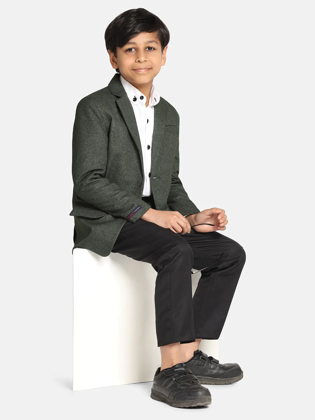 Boys Dark Green Suede Blazer