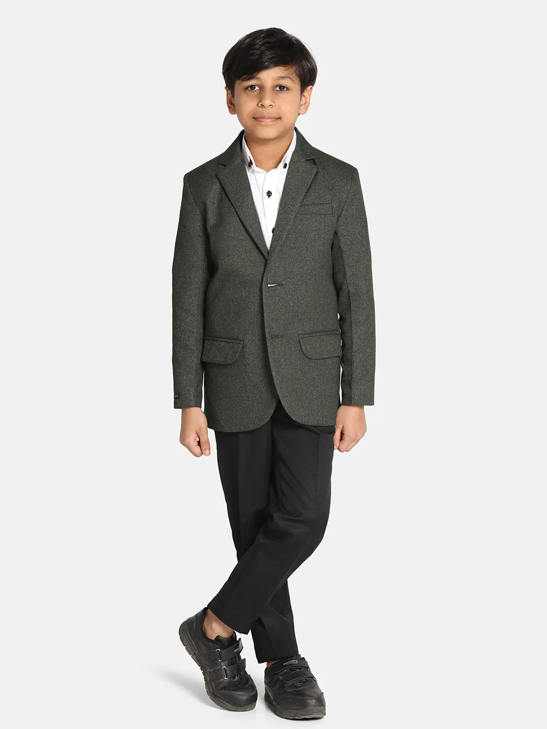 Boys Dark Green Suede Blazer