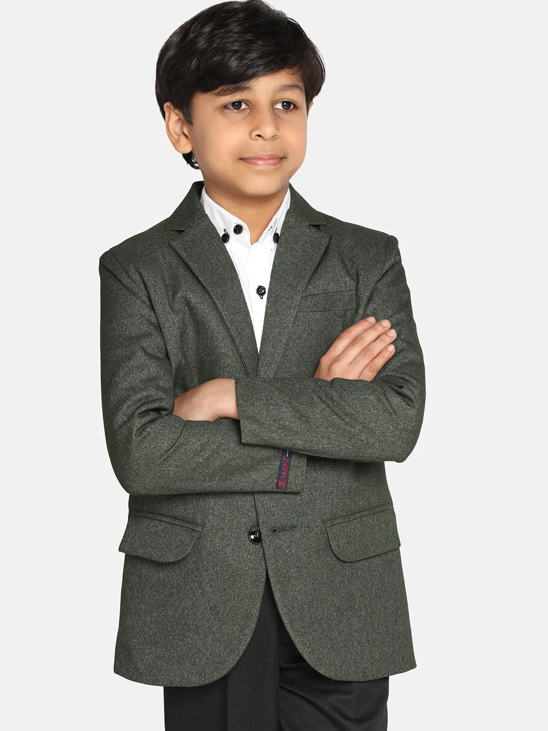 Boys Dark Green Suede Blazer