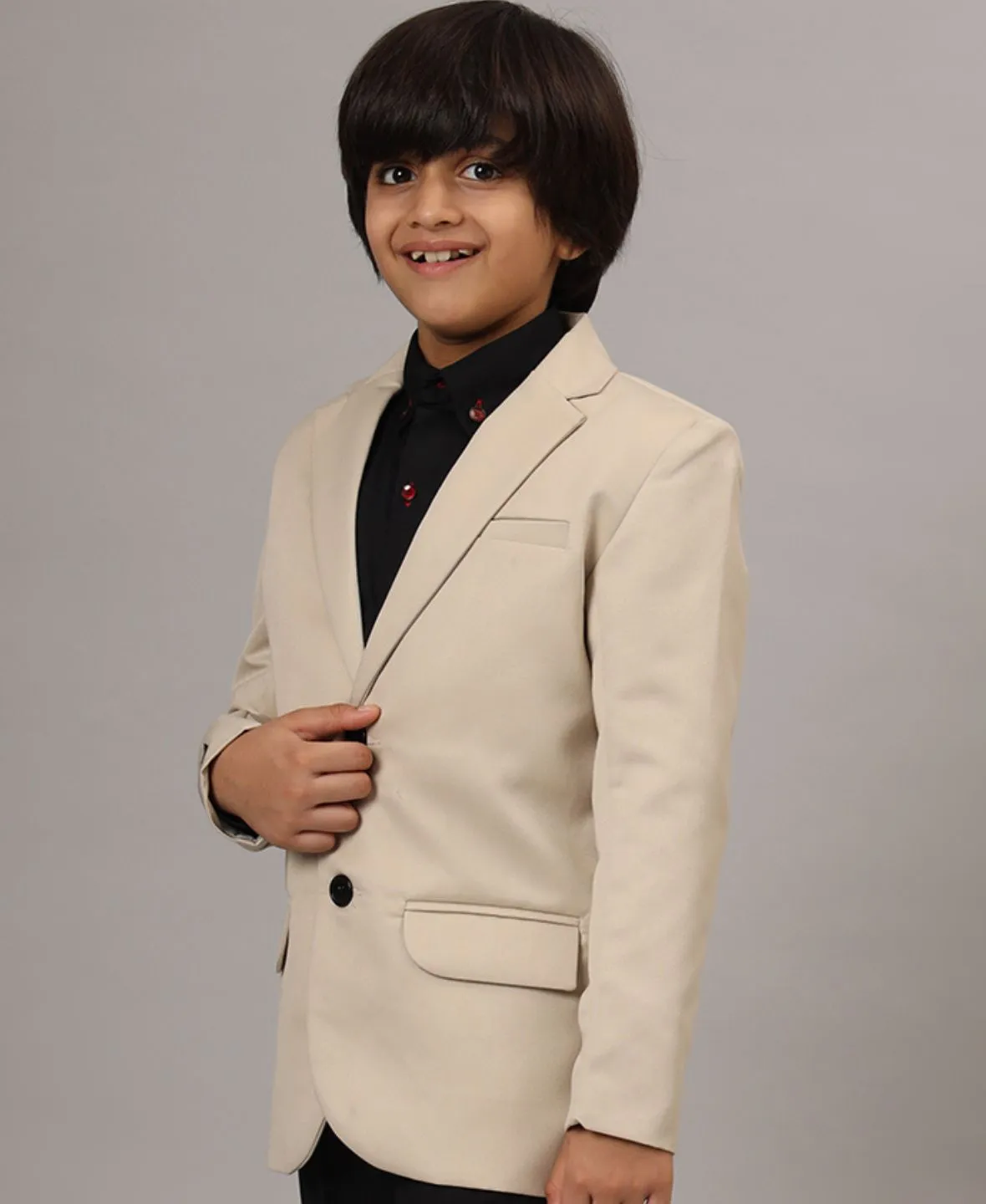 Boys Solid Beige Blazer