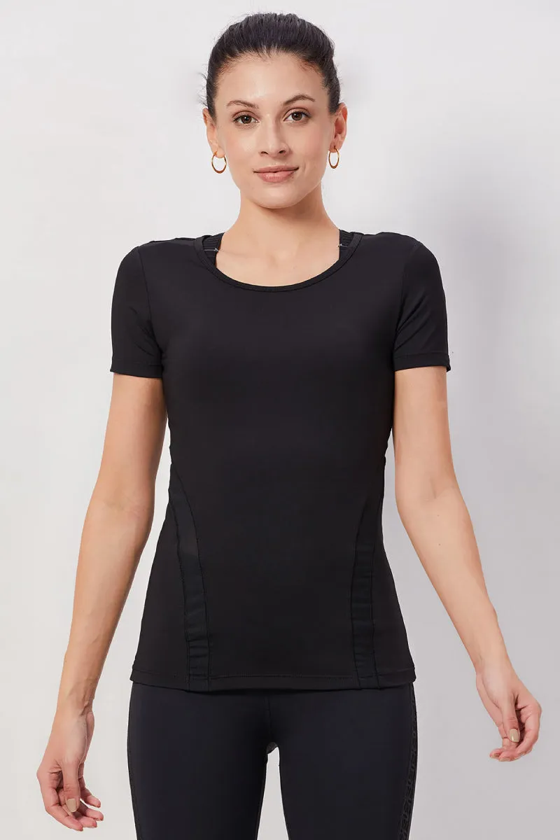 Breathable Mesh Workout Top - Black