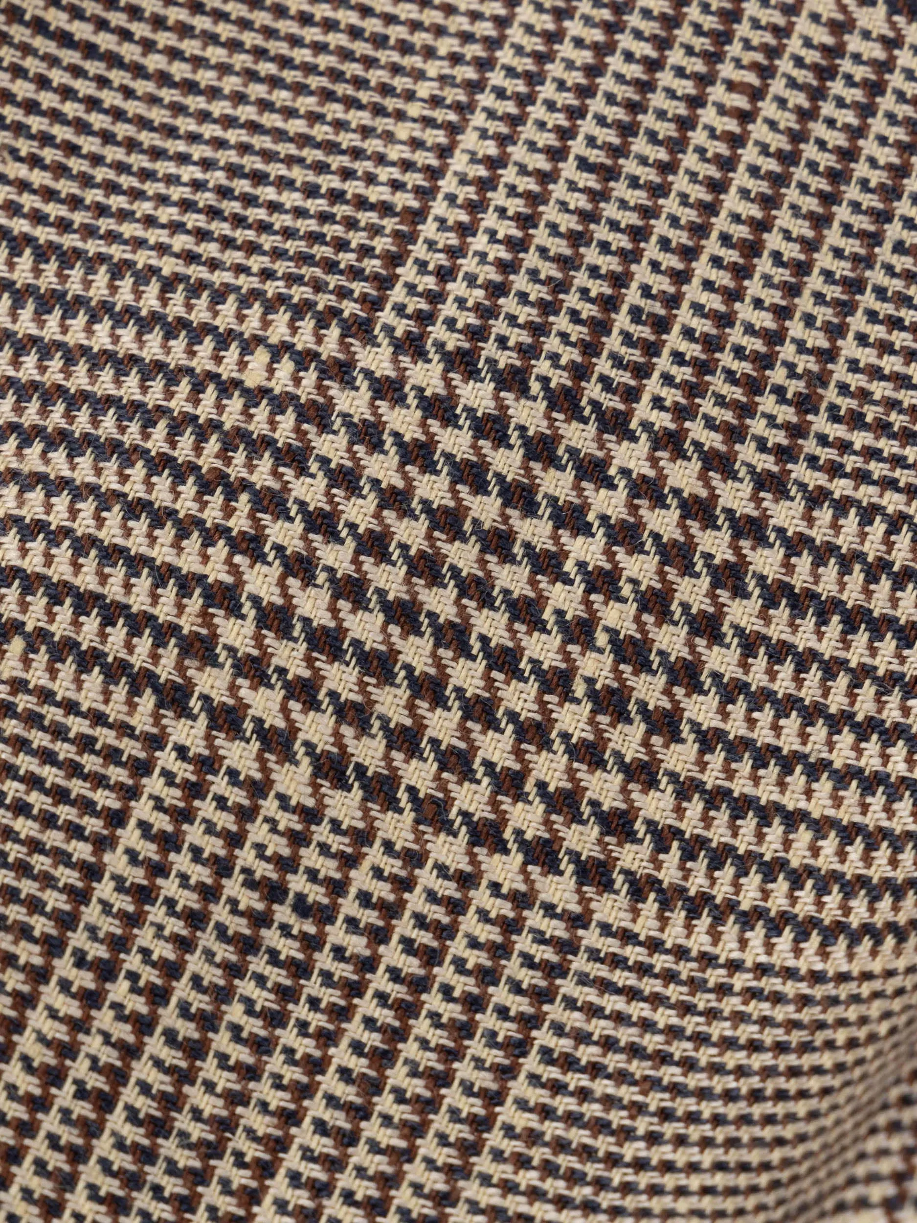 Brown Check Elastic Waist Linen Trousers