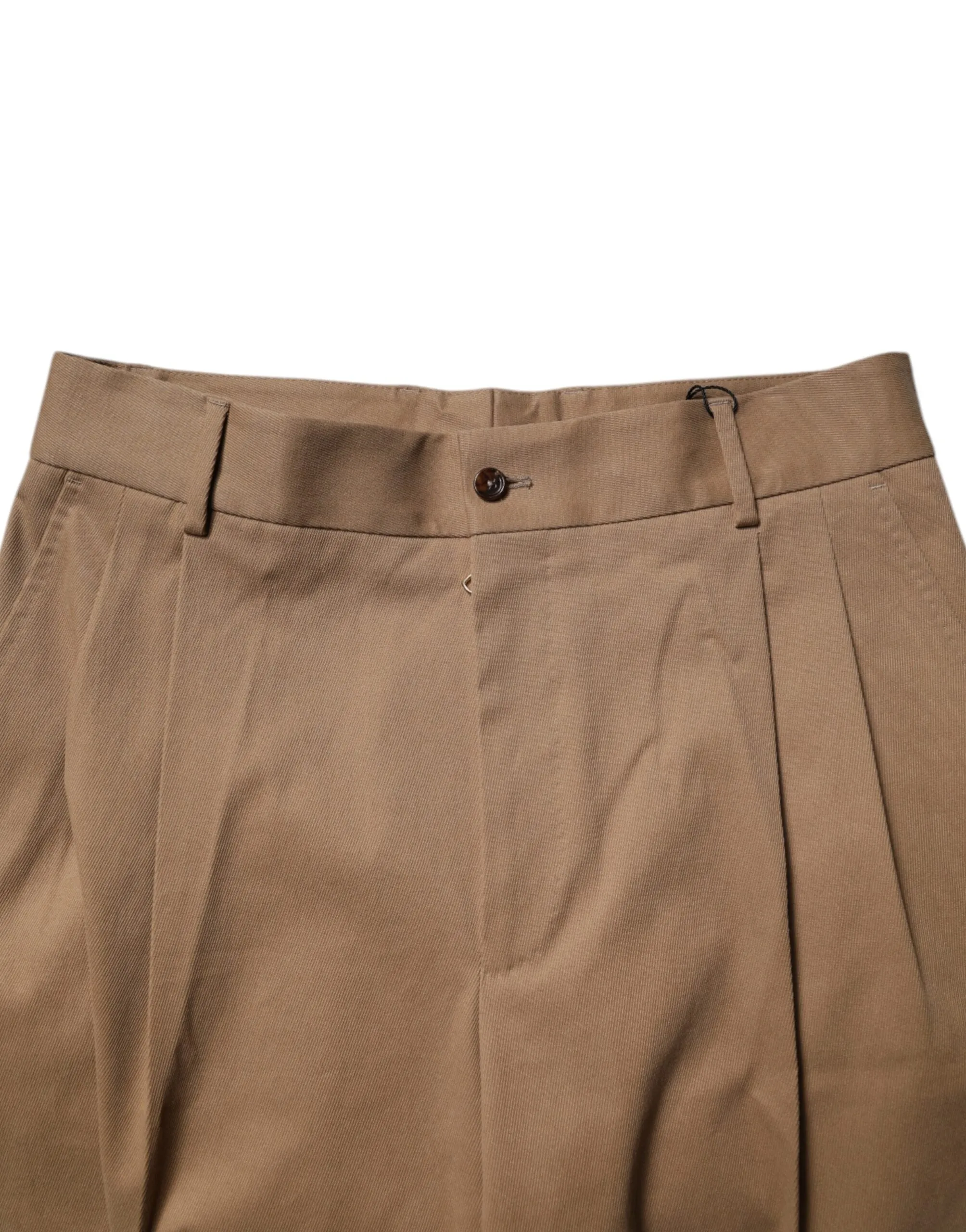 Brown Cotton High Waist Tapered Pants