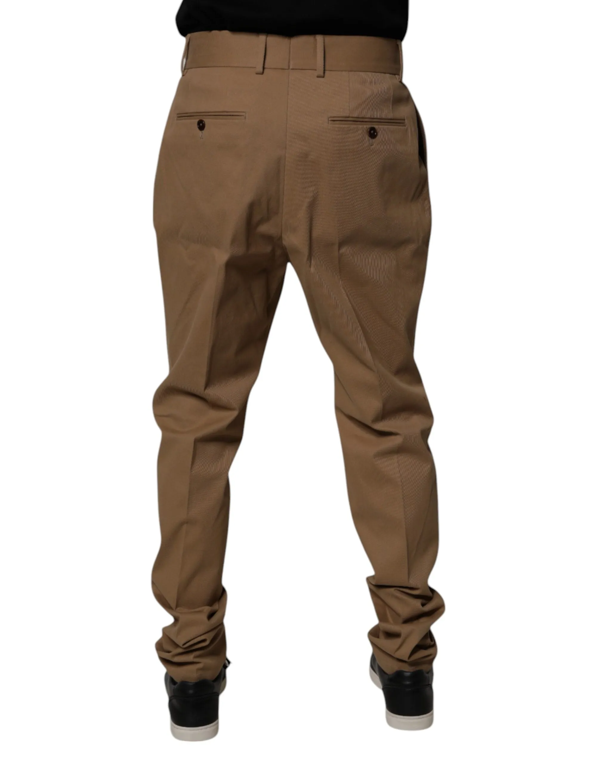 Brown Cotton High Waist Tapered Pants