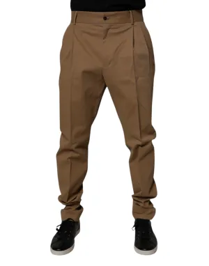 Brown Cotton High Waist Tapered Pants